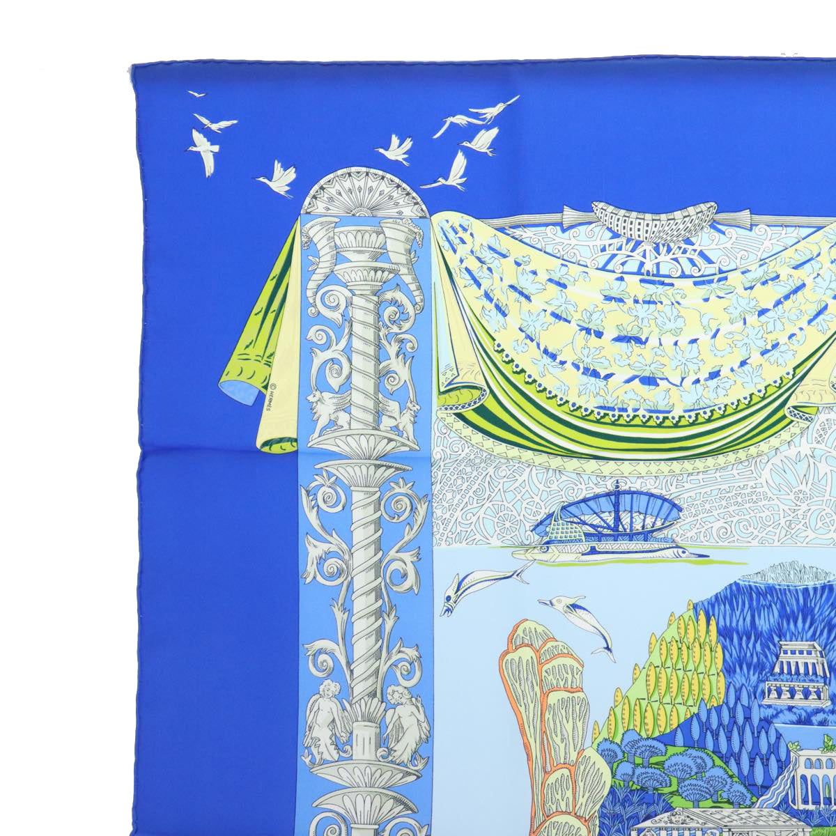 HERMES Carre 90 Scarf Atlantis continent Silk Blue Auth am6863 - 0