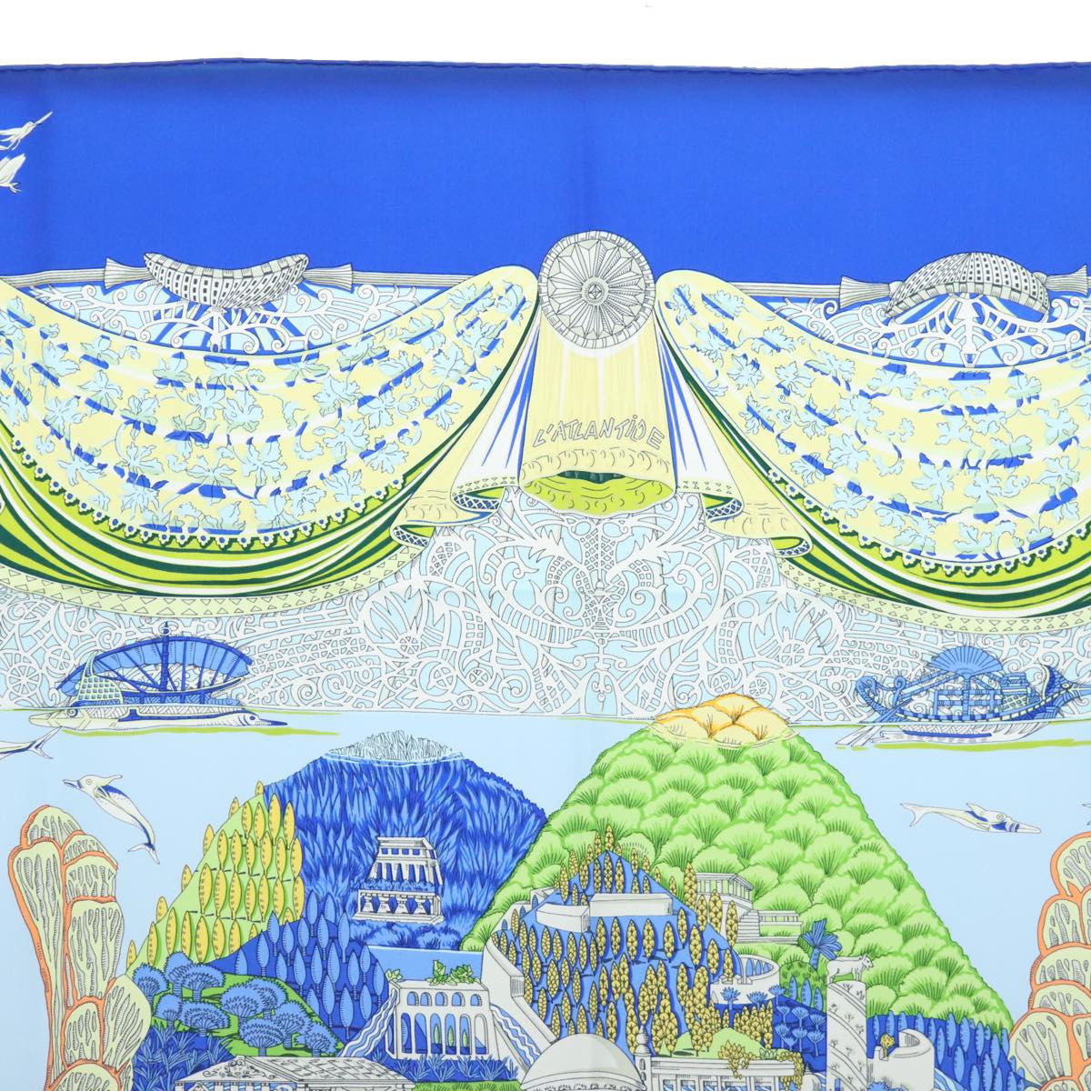 HERMES Carre 90 Scarf Atlantis continent Silk Blue Auth am6863