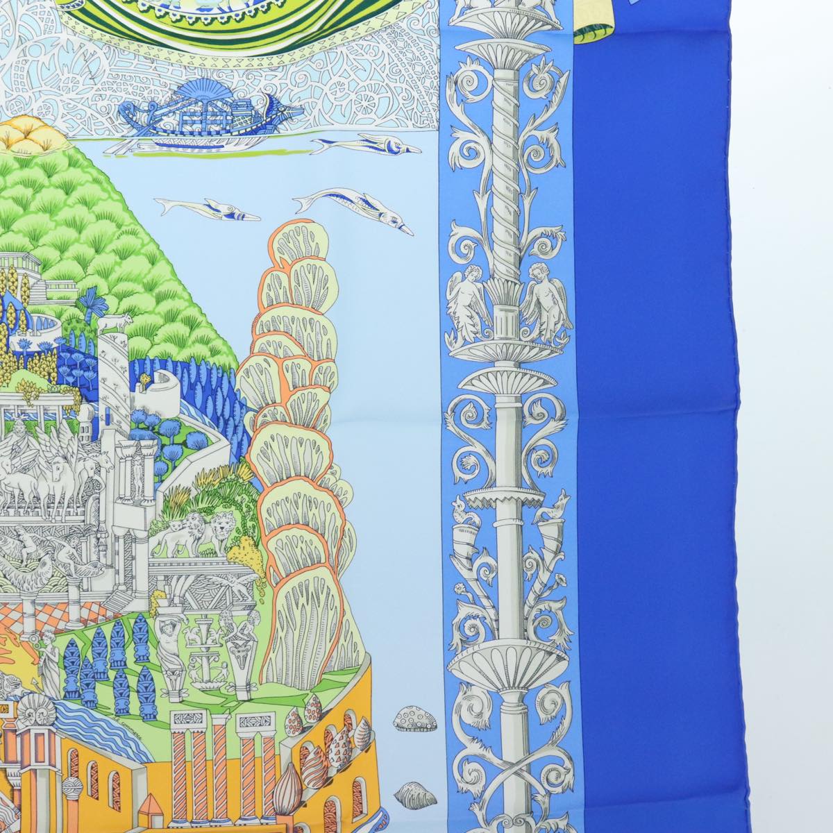 HERMES Carre 90 Scarf Atlantis continent Silk Blue Auth am6863