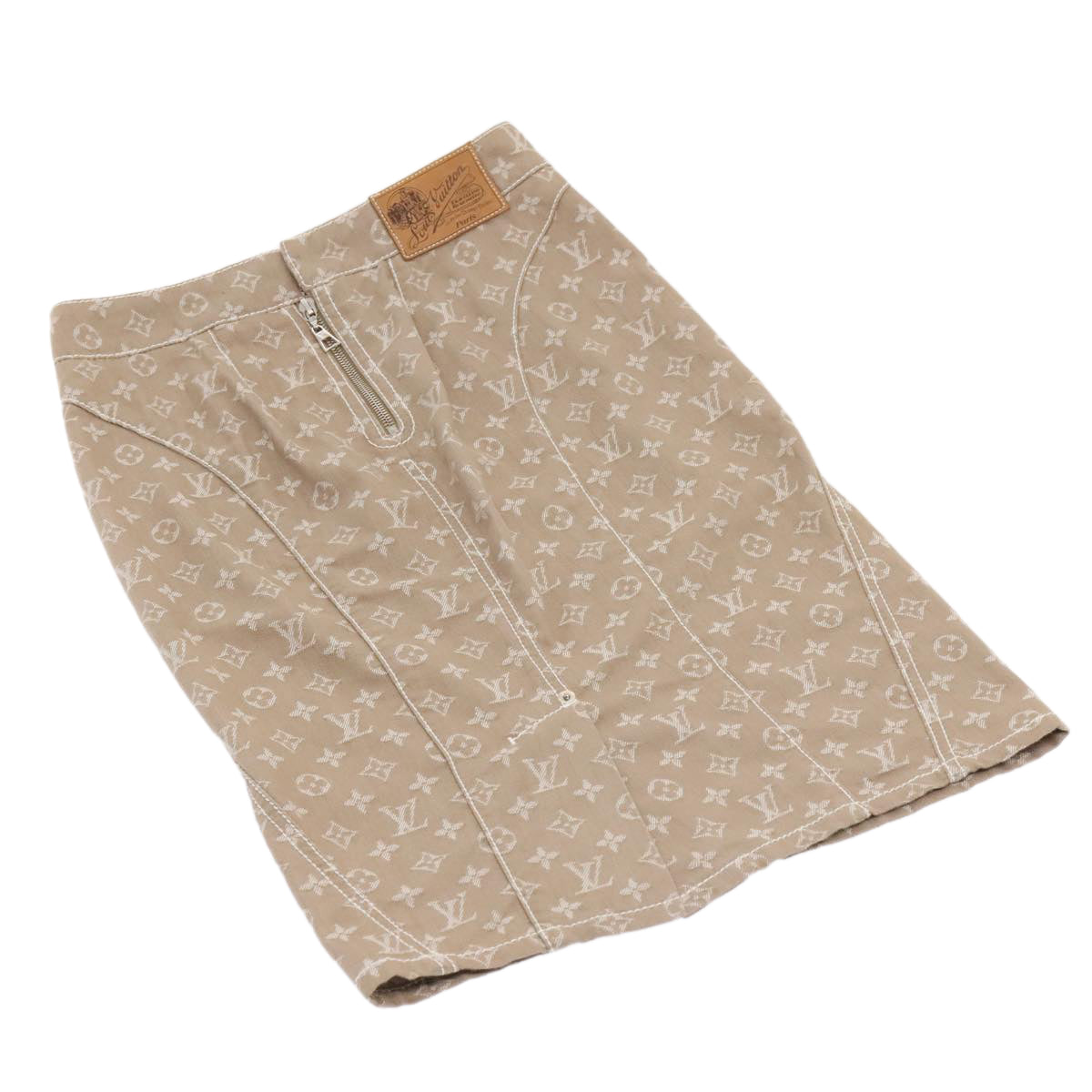 LOUIS VUITTON Monogram denim skirt 36 Beige LV Auth am6864