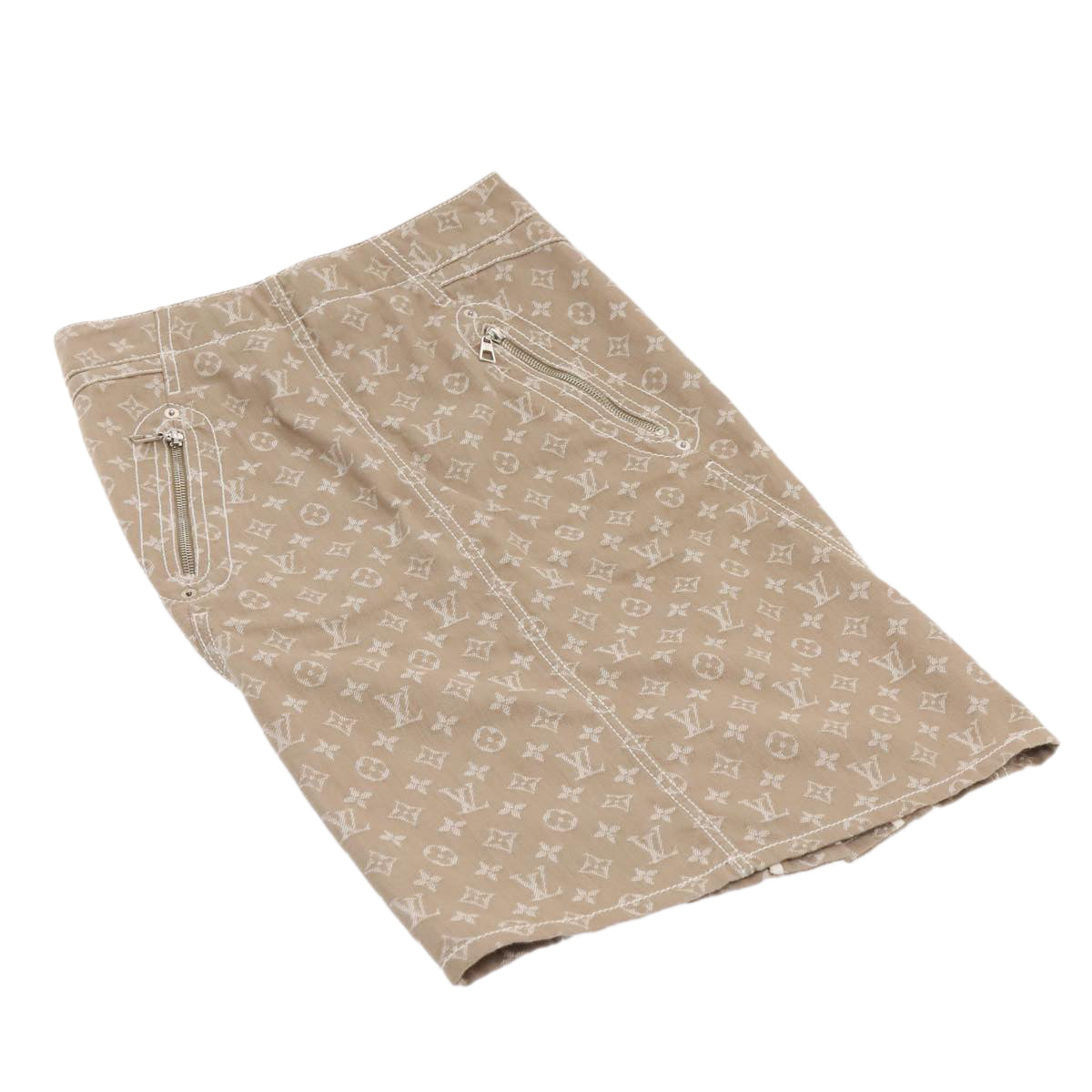 LOUIS VUITTON Monogram denim skirt 36 Beige LV Auth am6864