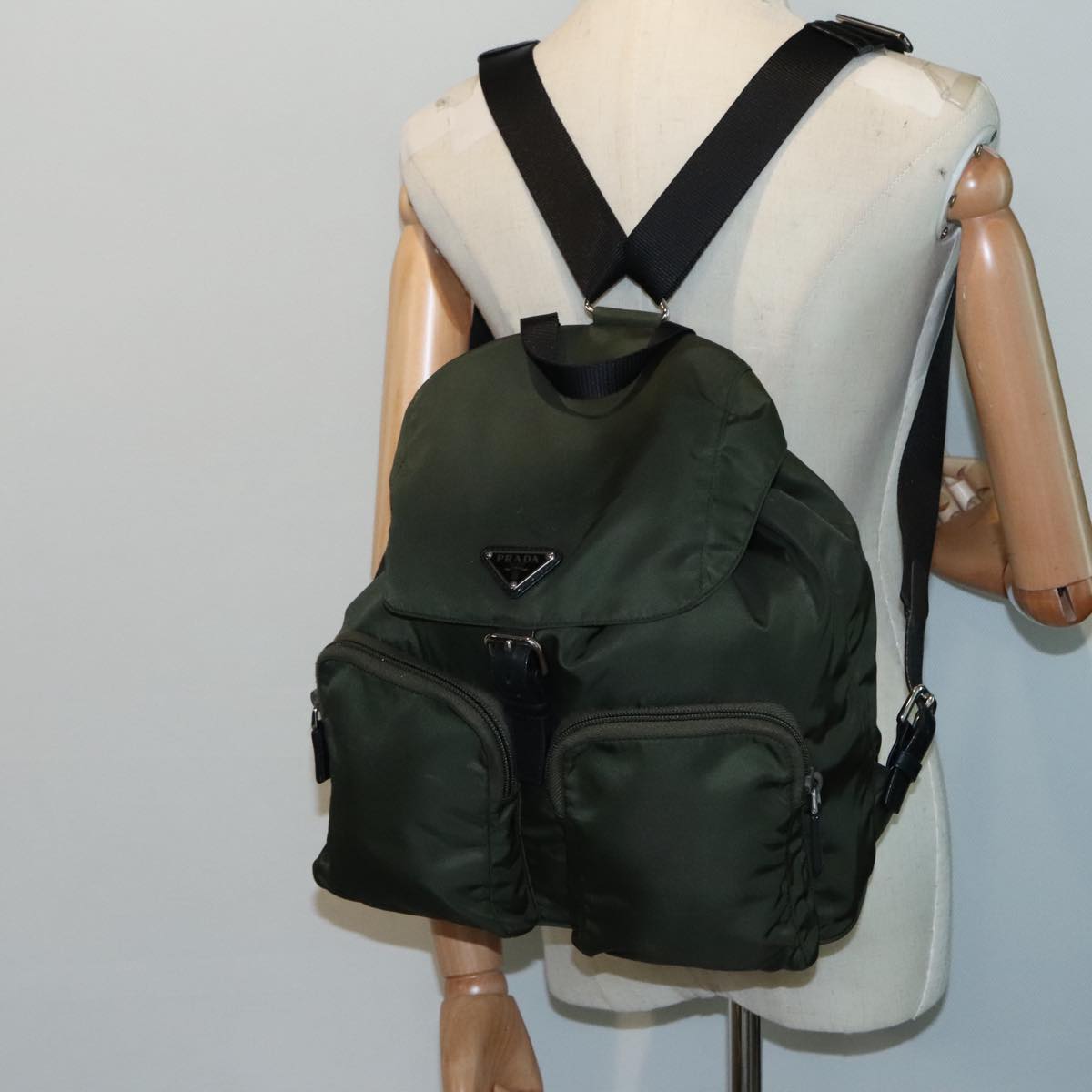 PRADA Backpack Nylon Khaki Auth am6878