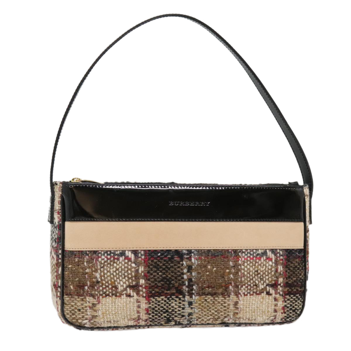 BURBERRY Nova Check Shoulder Bag Wool Beige Auth am6879