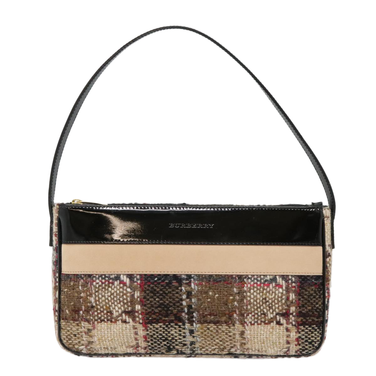 BURBERRY Nova Check Shoulder Bag Wool Beige Auth am6879