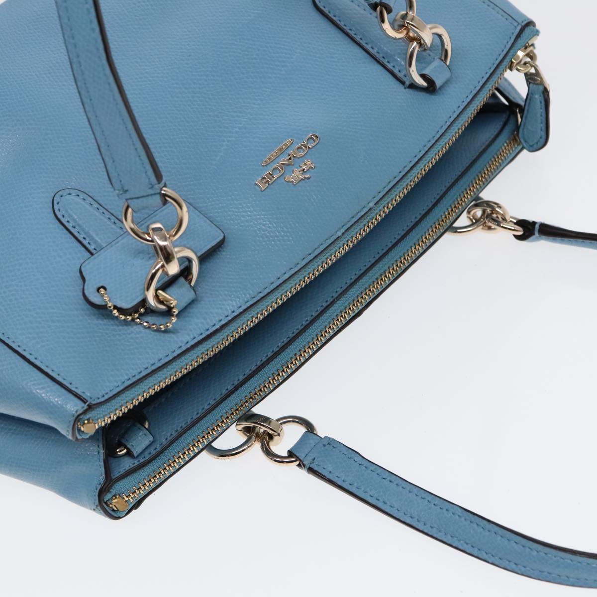 Coach Hand Bag Leather 2way Blue Auth am6882