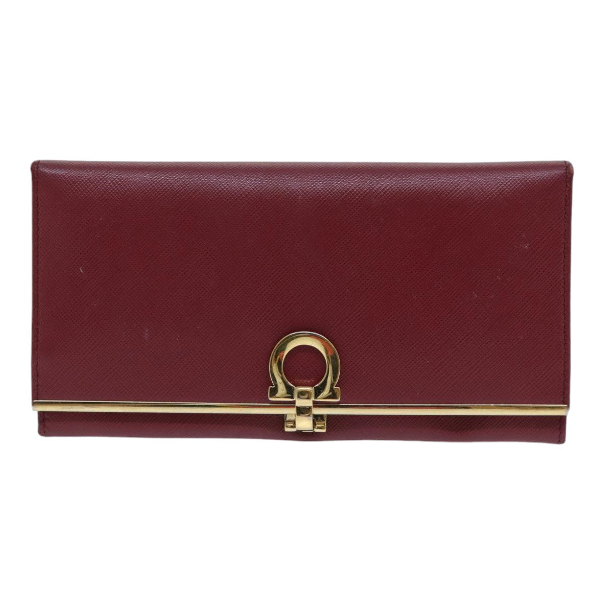 Salvatore Ferragamo Gancini Wallet Leather Red Gold Auth am6887 - 0