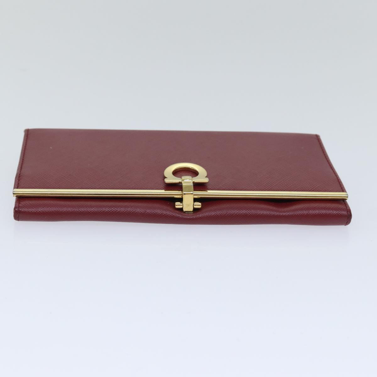 Salvatore Ferragamo Gancini Wallet Leather Red Gold Auth am6887