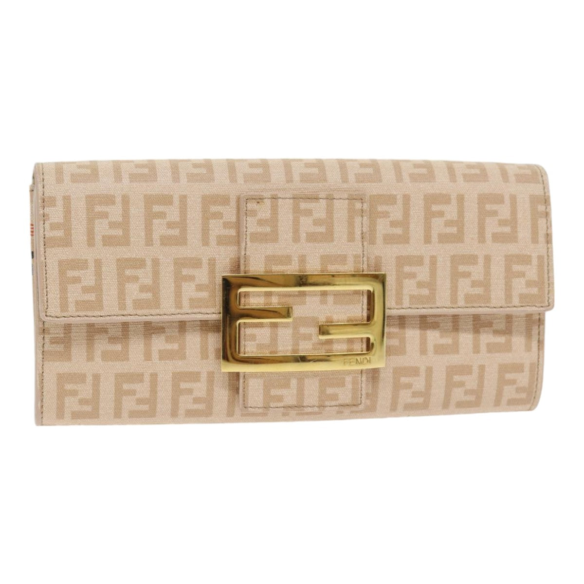 FENDI Zucchino Canvas Wallet Beige Gold Auth am6889