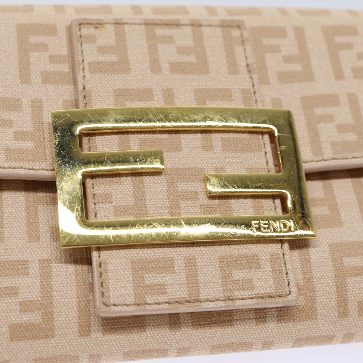 FENDI Zucchino Canvas Wallet Beige Gold Auth am6889