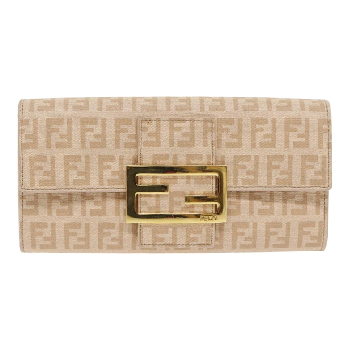 FENDI Zucchino Canvas Wallet Beige Gold Auth am6889