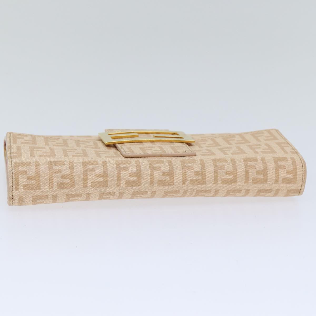 FENDI Zucchino Canvas Wallet Beige Gold Auth am6889