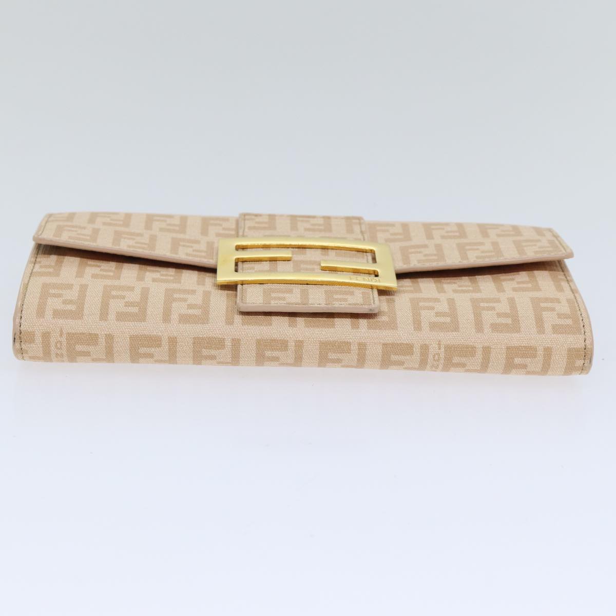 FENDI Zucchino Canvas Wallet Beige Gold Auth am6889