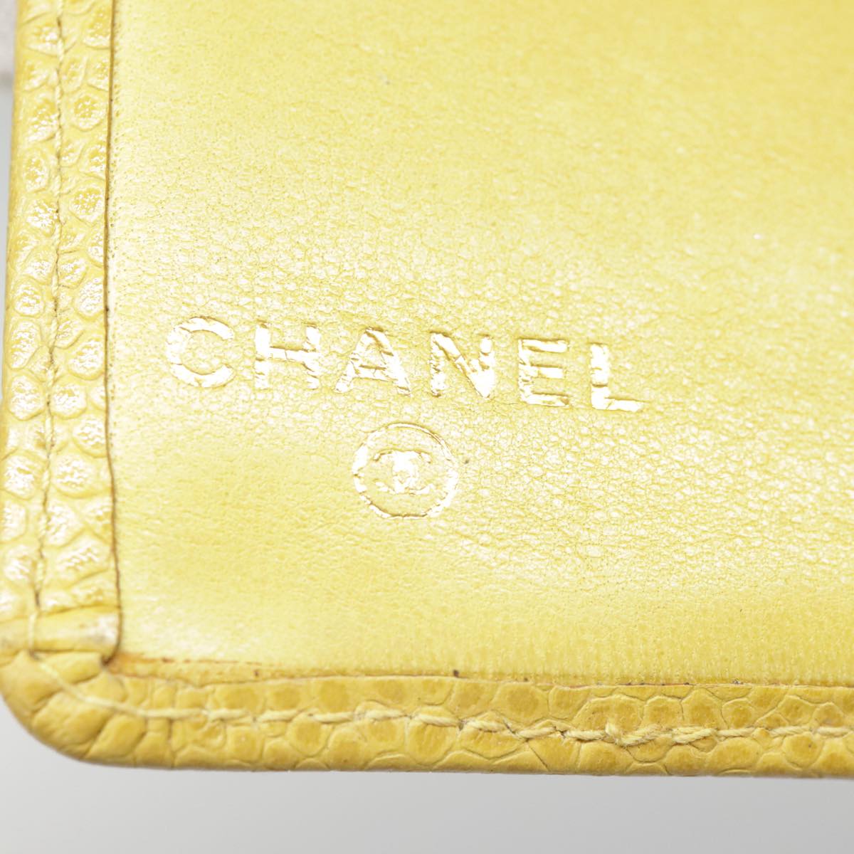 CHANEL COCO Mark Card Case Caviar Skin Yellow CC Auth am6890