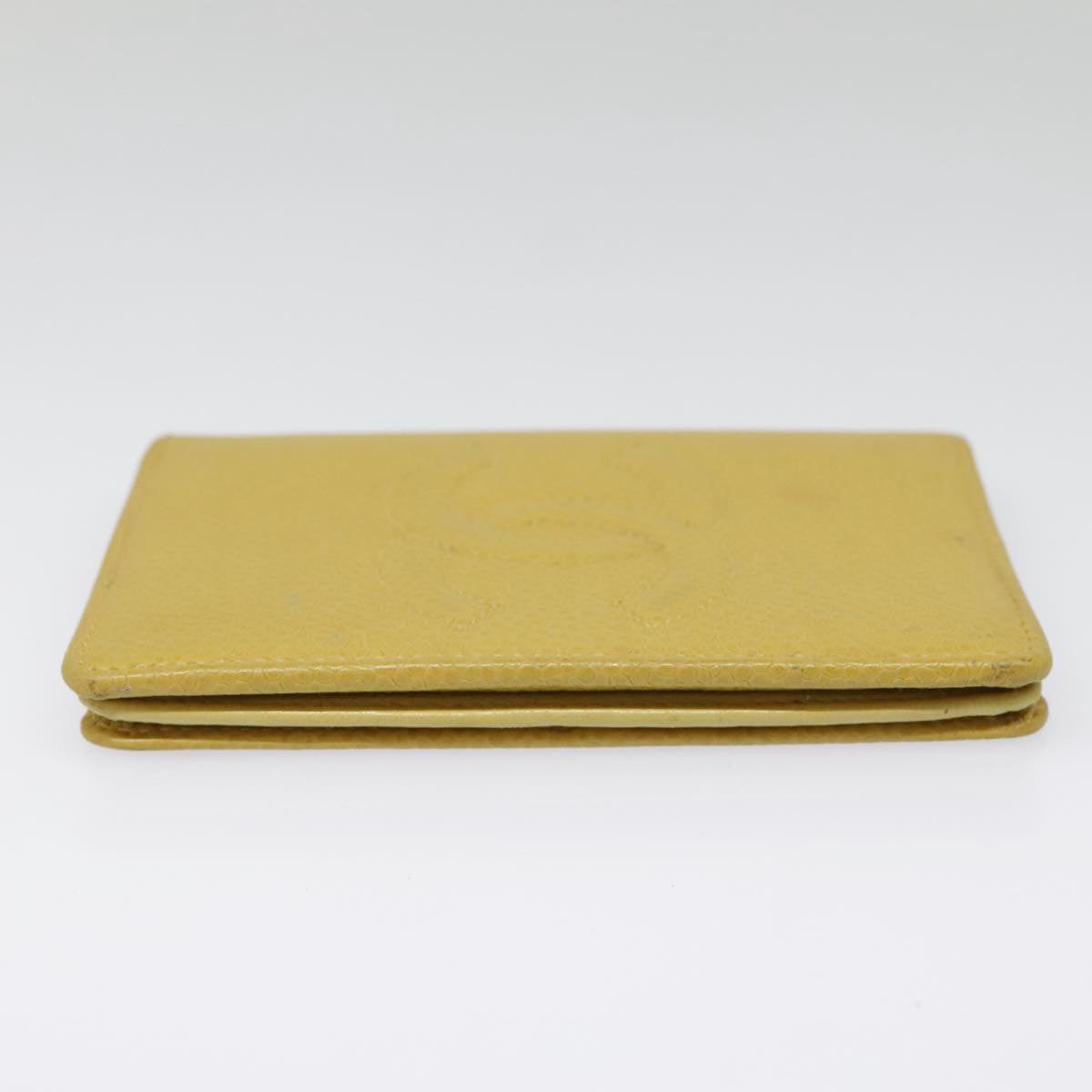 CHANEL COCO Mark Card Case Caviar Skin Yellow CC Auth am6890