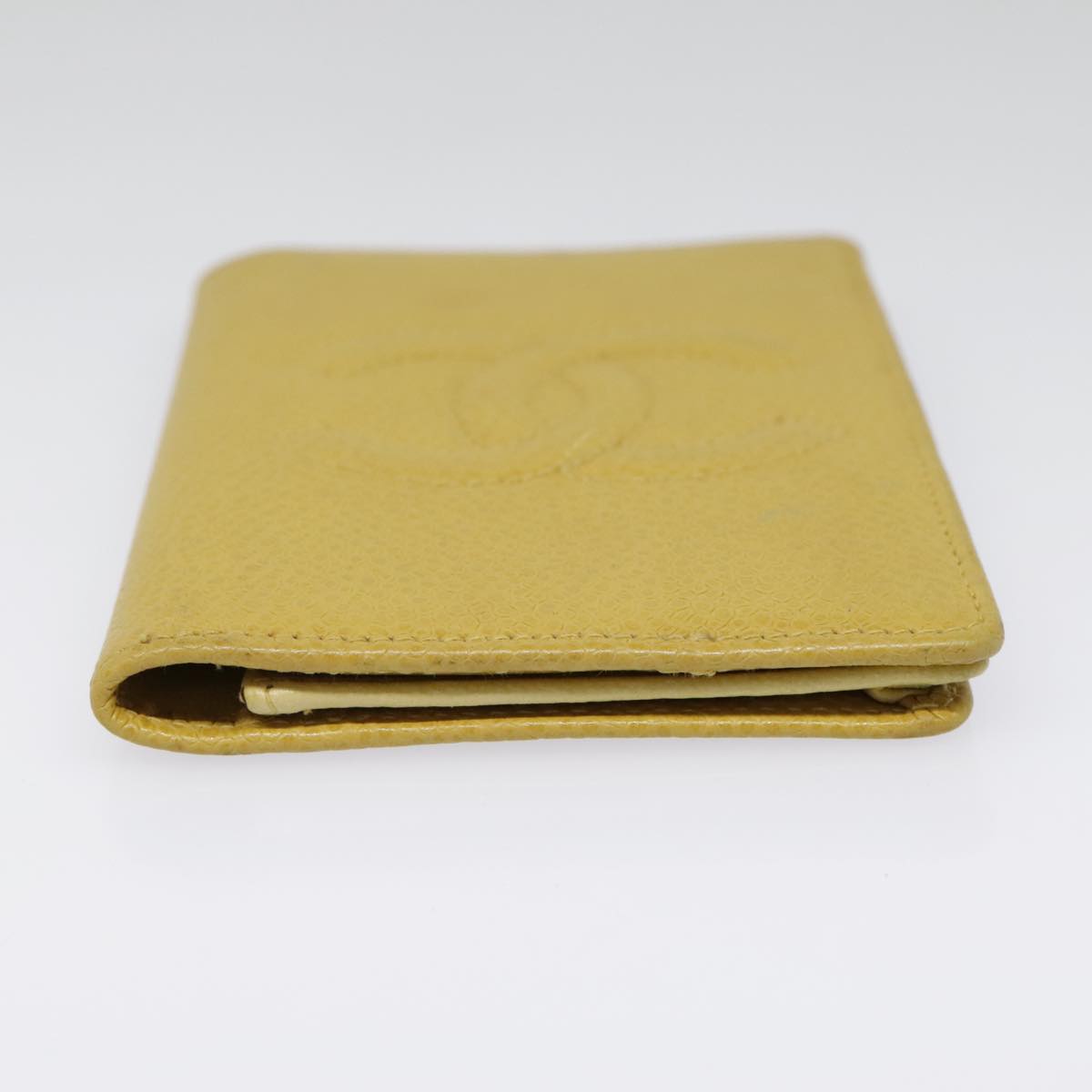 CHANEL COCO Mark Card Case Caviar Skin Yellow CC Auth am6890