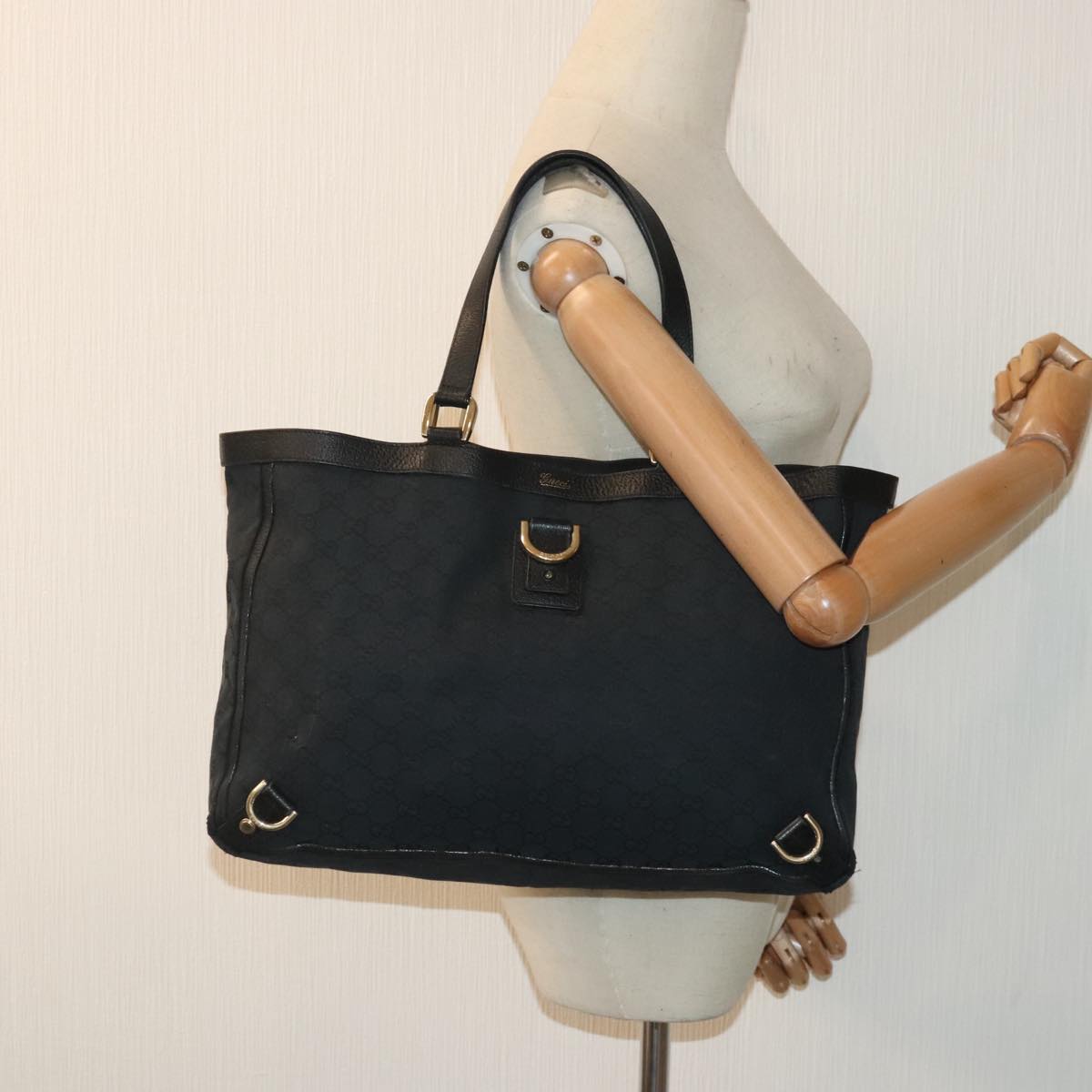 GUCCI GG Canvas Abbey Tote Bag Black Auth am6894