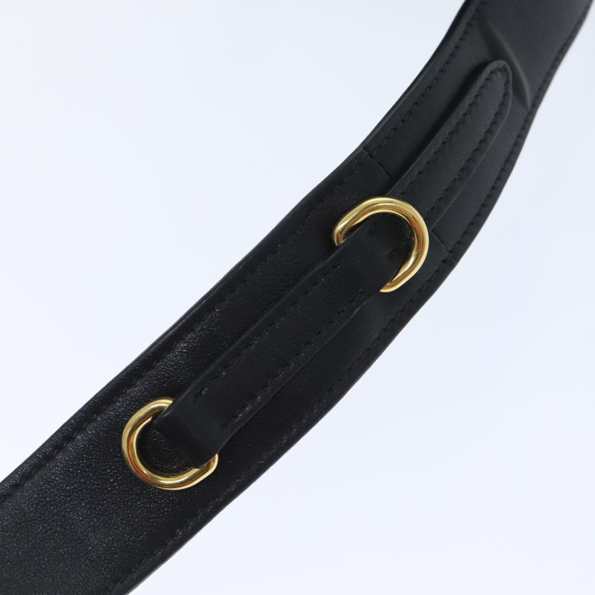 PRADA Shoulder Strap Leather 37.4"" Black Gold Auth am6897