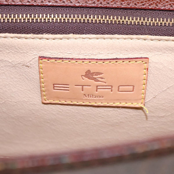ETRO Paisley Hand Bag Leather Brown Auth am6904