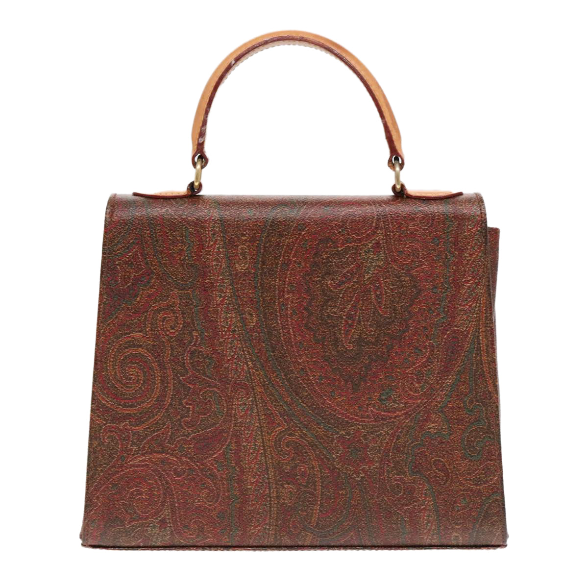 ETRO Paisley Hand Bag Leather Brown Auth am6904 - 0