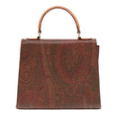 ETRO Paisley Hand Bag Leather Brown Auth am6904-2