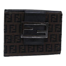 FENDI Zucchino Canvas Wallet Brown Silver Auth am6905-1
