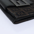 FENDI Zucchino Canvas Wallet Brown Silver Auth am6905-15