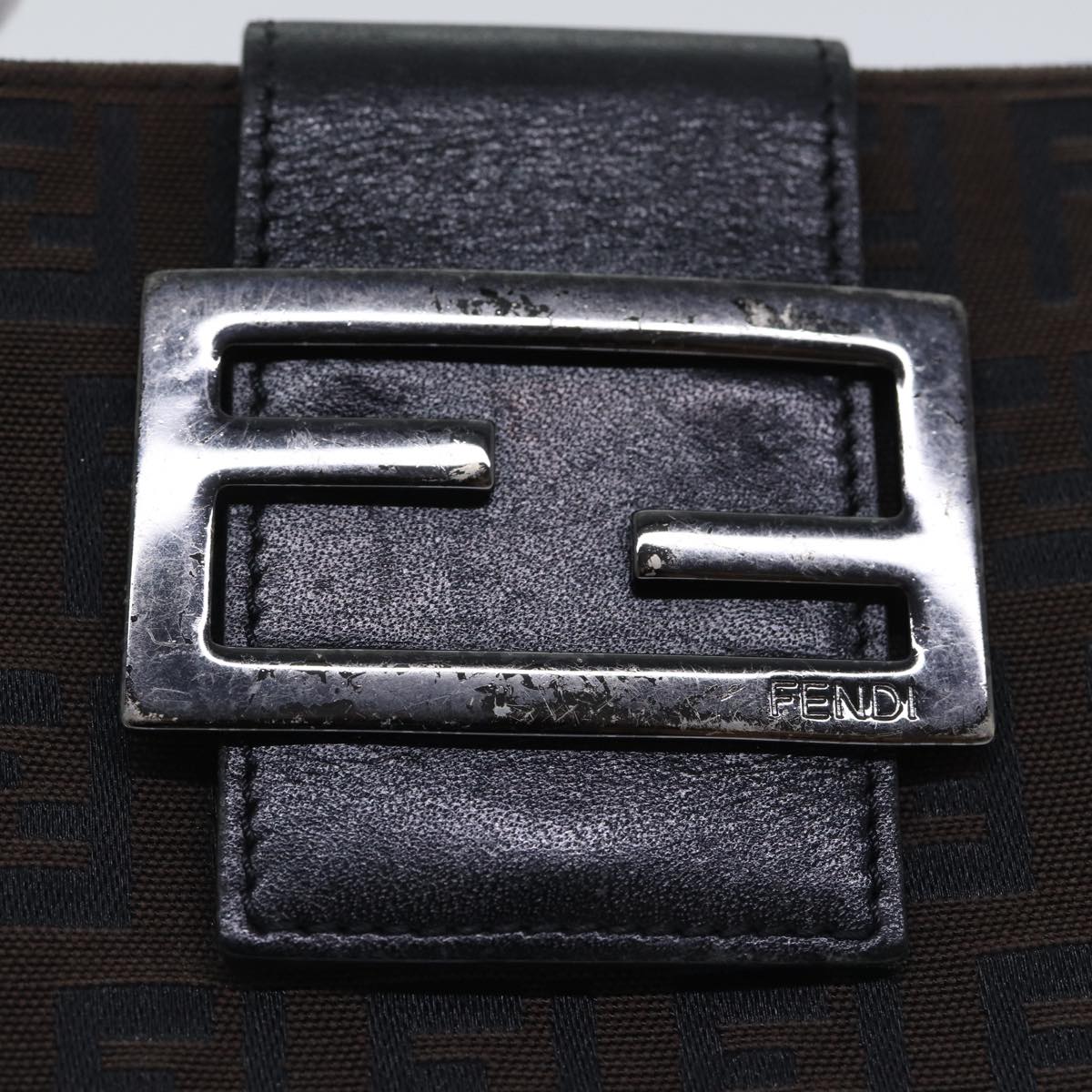 FENDI Zucchino Canvas Wallet Brown Silver Auth am6905