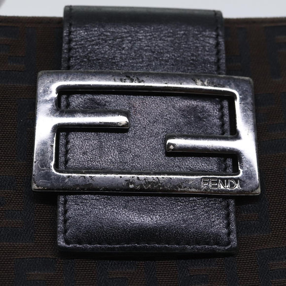 FENDI Zucchino Canvas Wallet Brown Silver Auth am6905