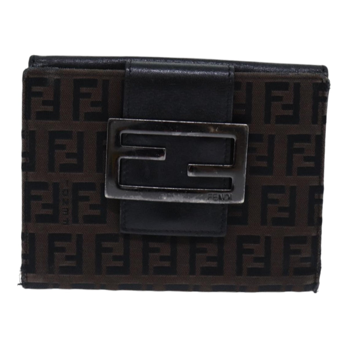 FENDI Zucchino Canvas Wallet Brown Silver Auth am6905