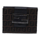 FENDI Zucchino Canvas Wallet Brown Silver Auth am6905-13