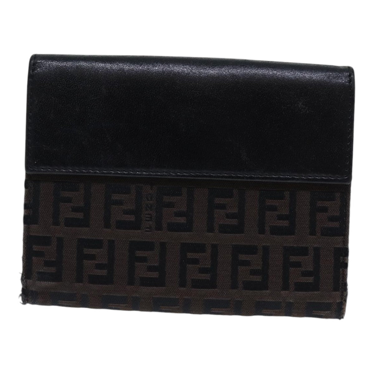 FENDI Zucchino Canvas Wallet Brown Silver Auth am6905 - 0