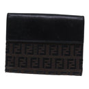 FENDI Zucchino Canvas Wallet Brown Silver Auth am6905-2