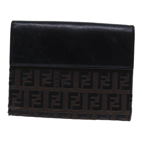 FENDI Zucchino Canvas Wallet Brown Silver Auth am6905
