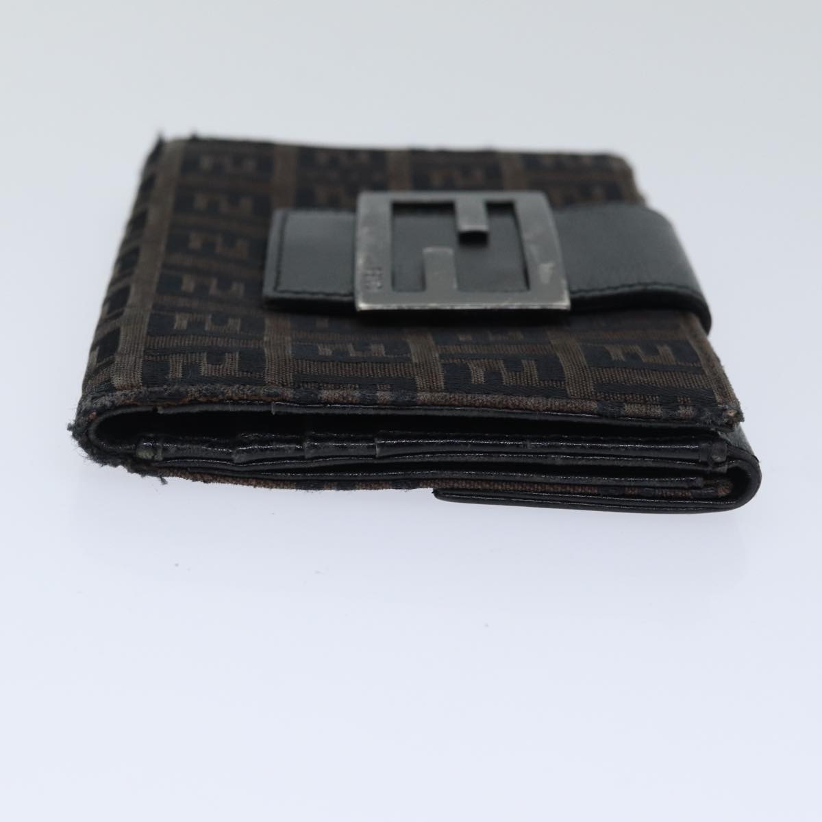 FENDI Zucchino Canvas Wallet Brown Silver Auth am6905