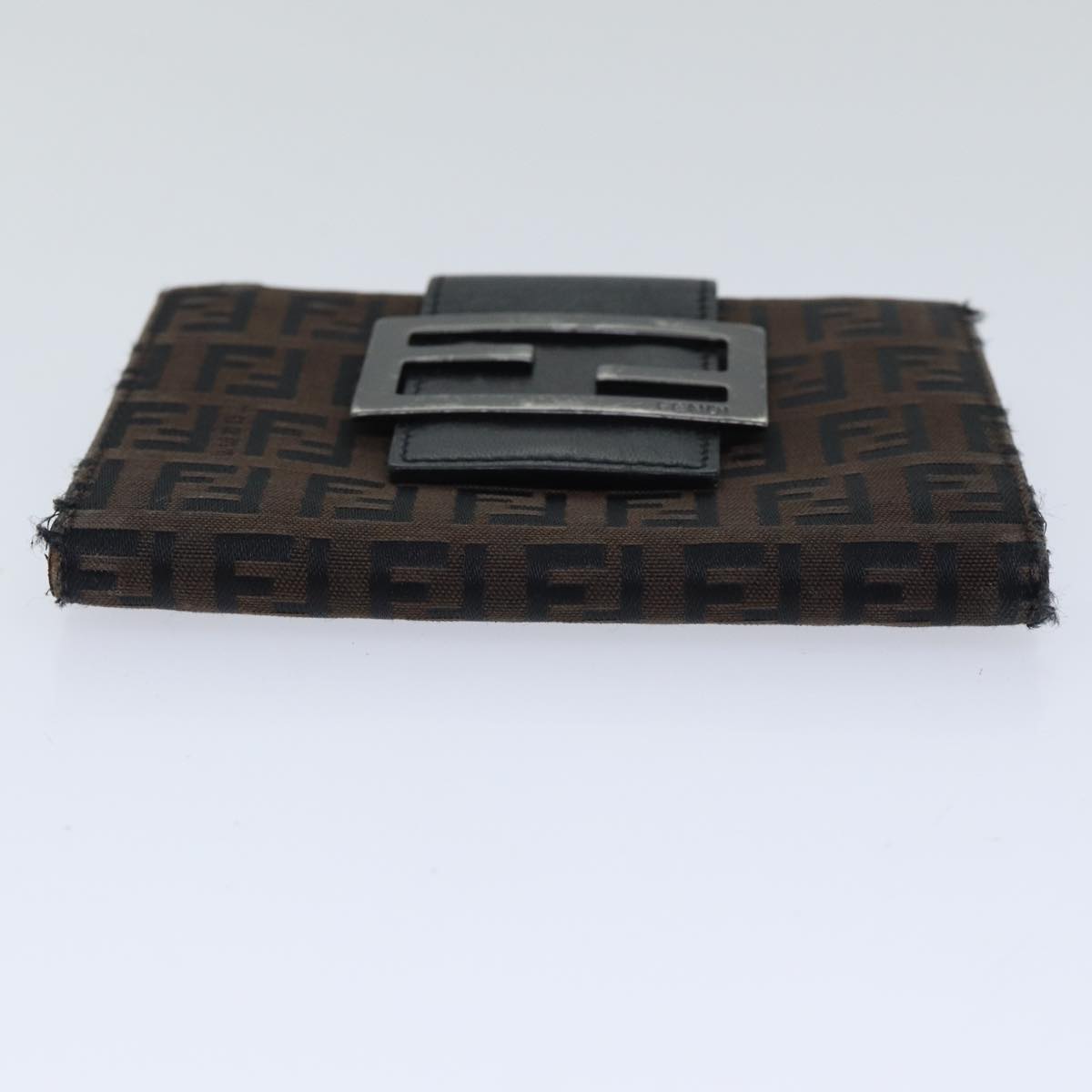 FENDI Zucchino Canvas Wallet Brown Silver Auth am6905