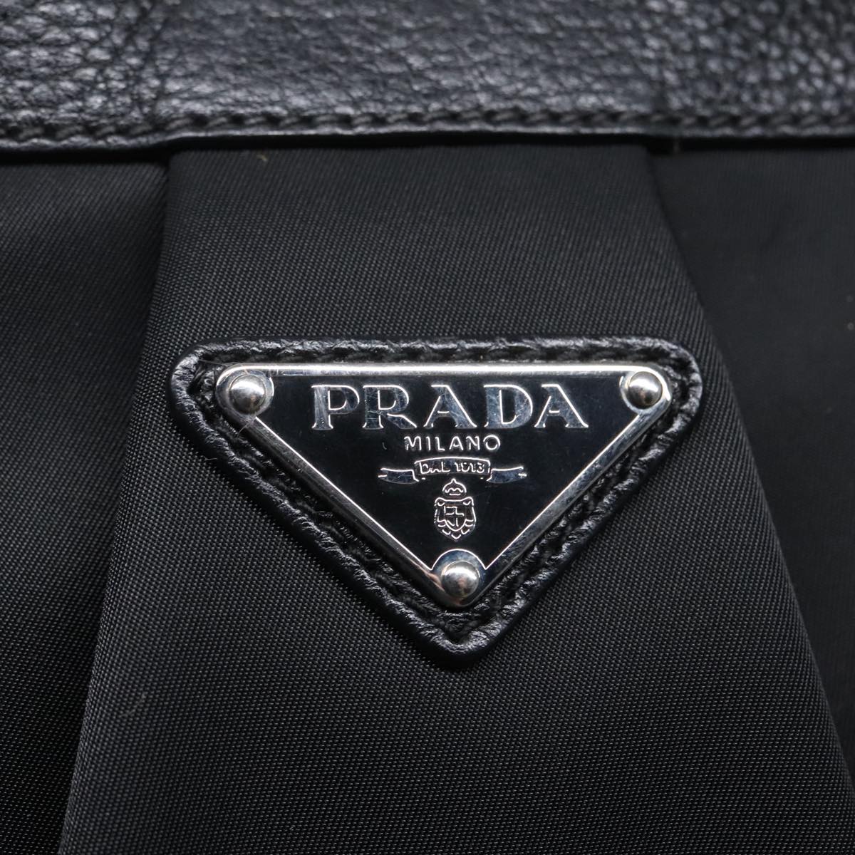 PRADA Hand Bag Nylon 2way Black Silver Auth am6907