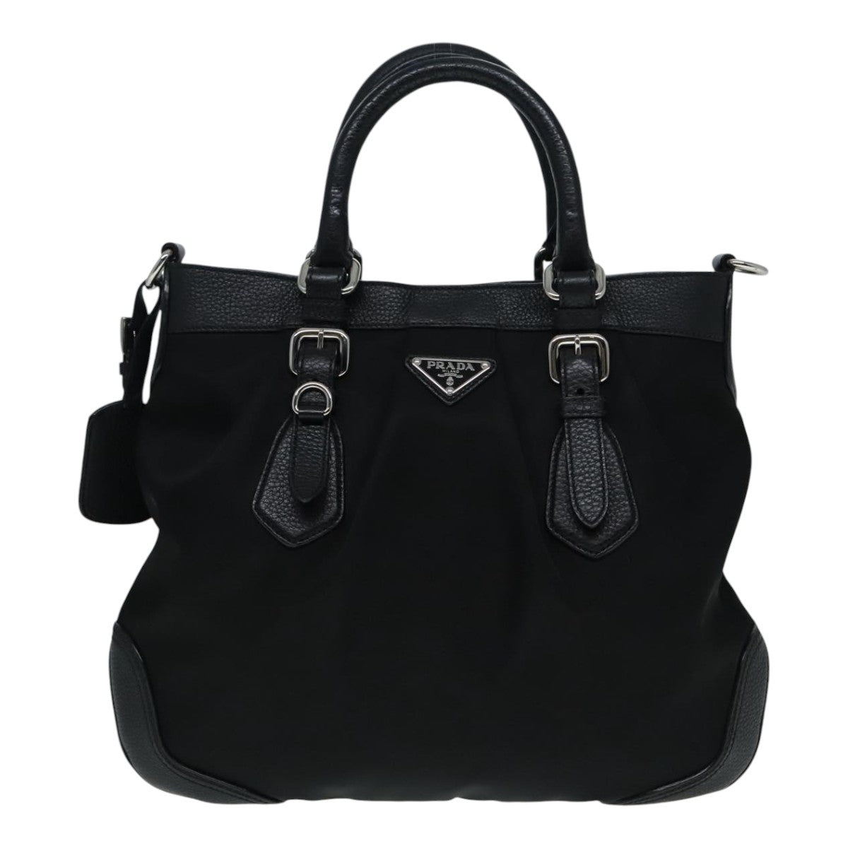 PRADA Hand Bag Nylon 2way Black Silver Auth am6907