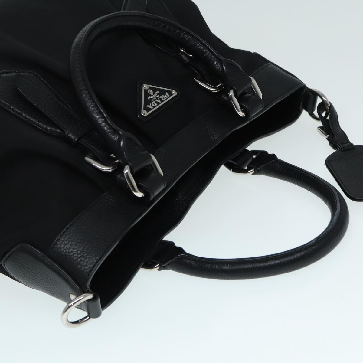 PRADA Hand Bag Nylon 2way Black Silver Auth am6907