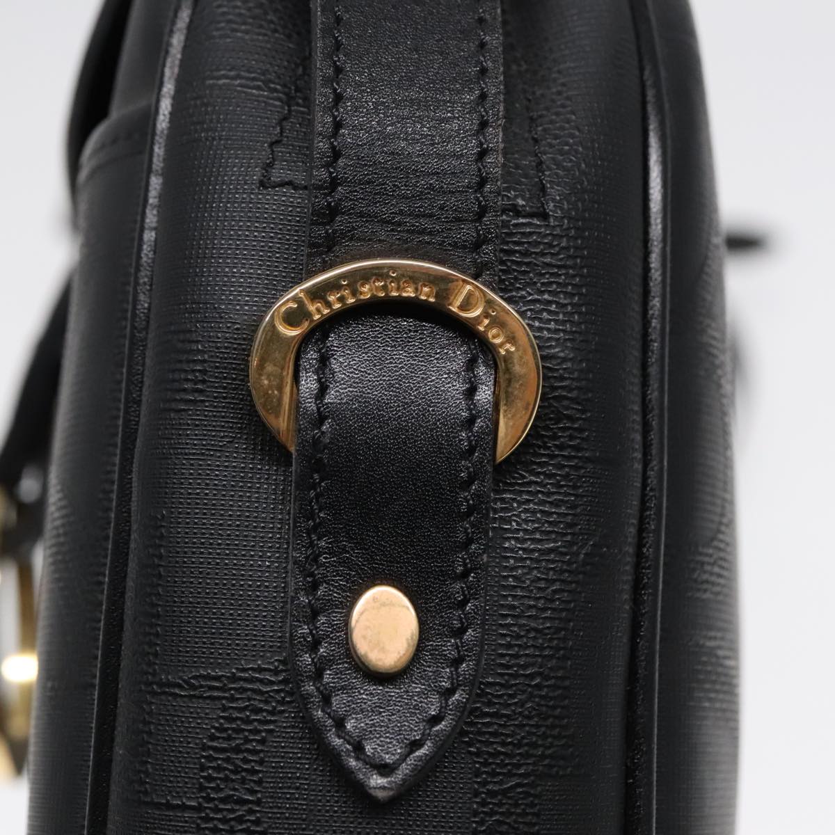 Christian Dior Trotter Canvas Shoulder Bag Black Gold Auth am6908