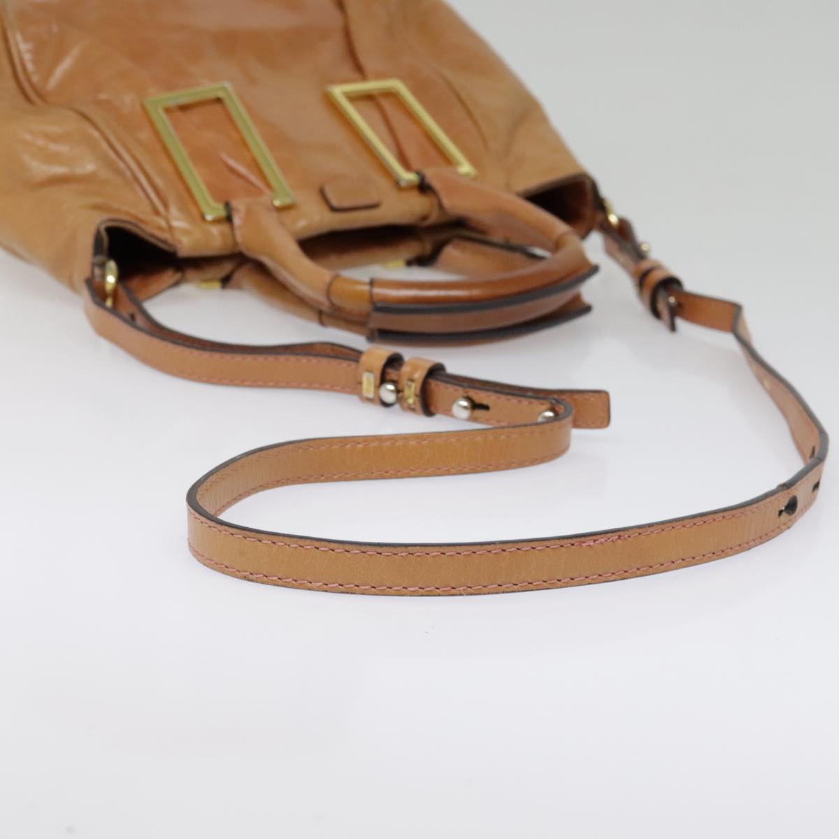 Chloe Etel Shoulder Bag Leather 2way Brown Gold Auth am6916