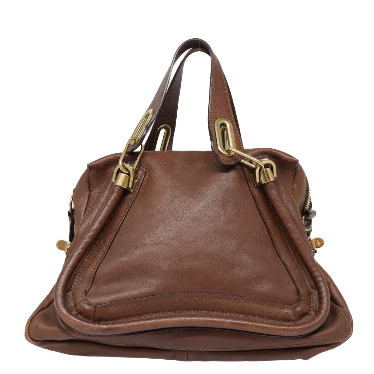 Chloe Paraty Hand Bag Leather Brown Auth am6920 - 0