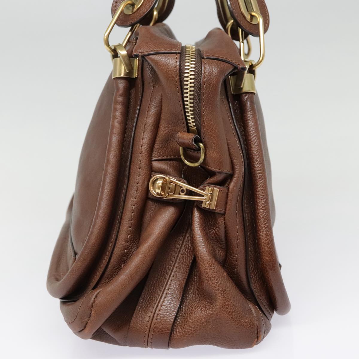 Chloe Paraty Hand Bag Leather Brown Auth am6920