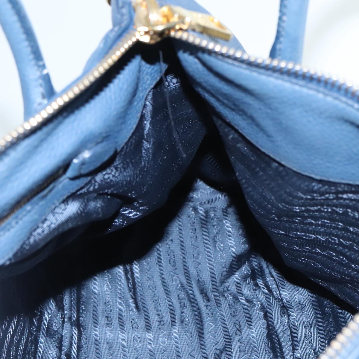 PRADA Hand Bag Leather 2way Blue Gold Auth am6927