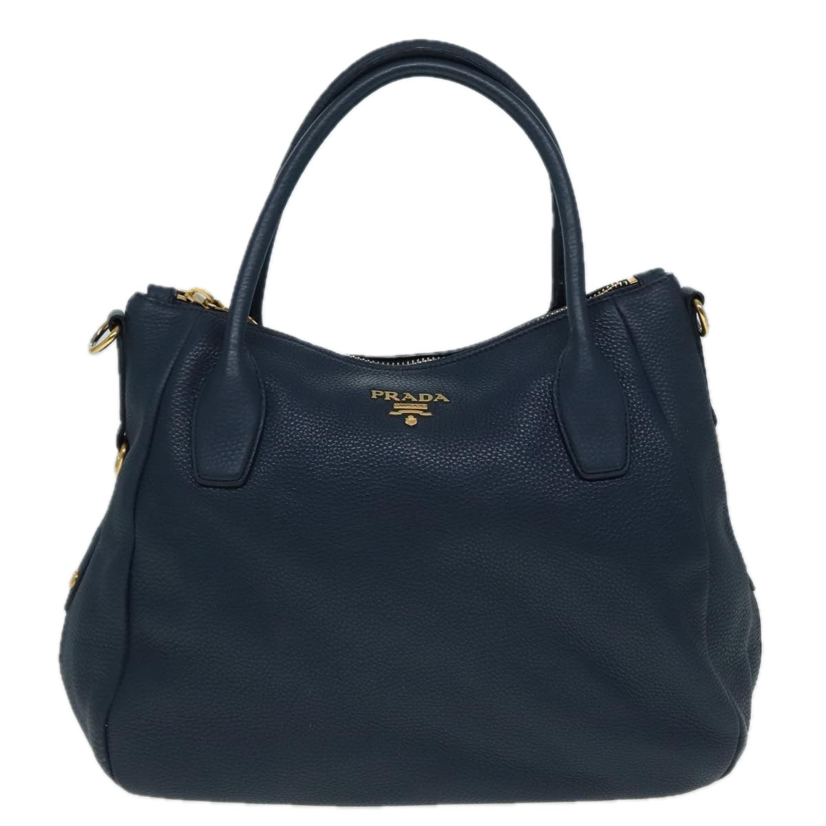 PRADA Hand Bag Leather 2way Blue Gold Auth am6927