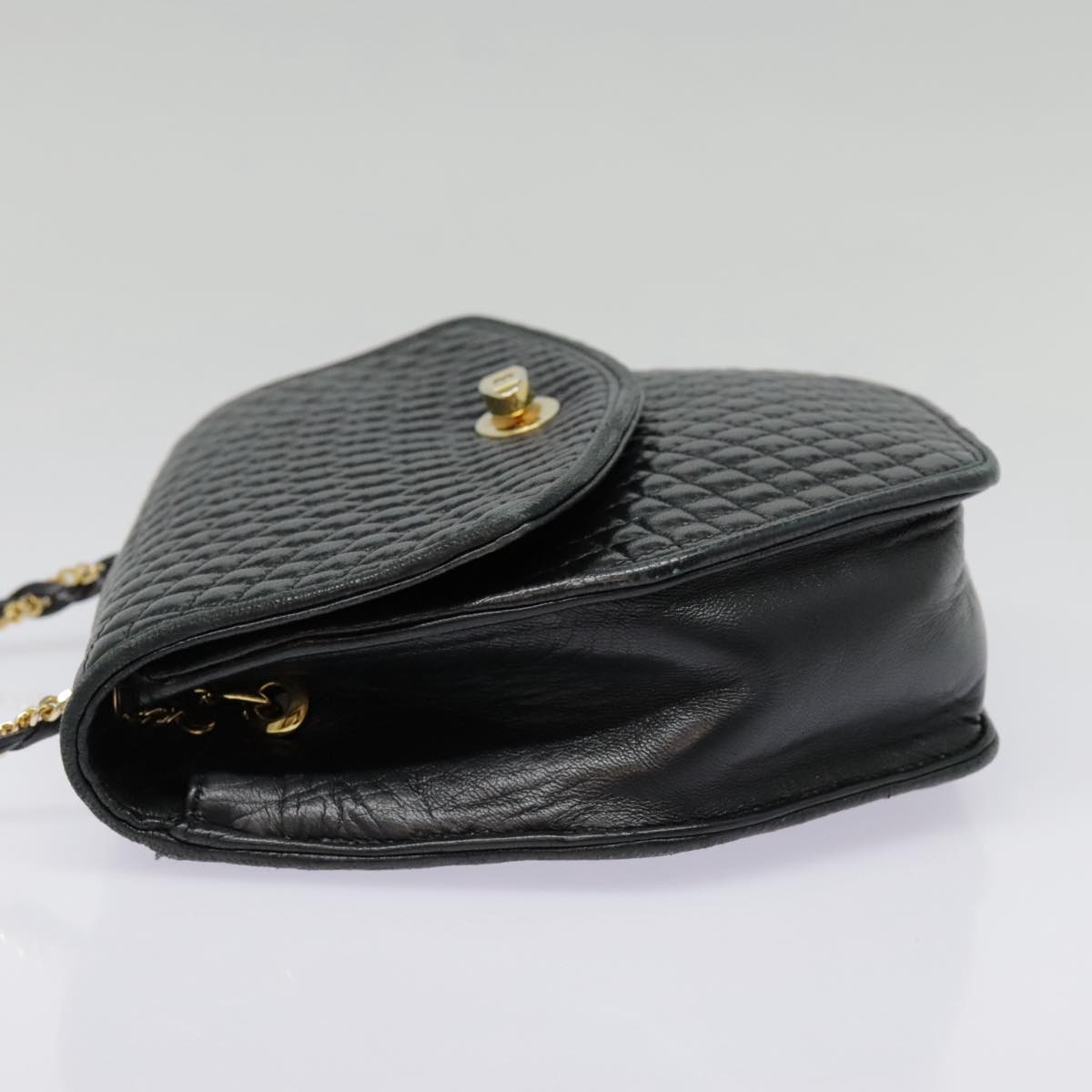 BALLY Chain Shoulder Bag Leather Black Gold Auth am6929