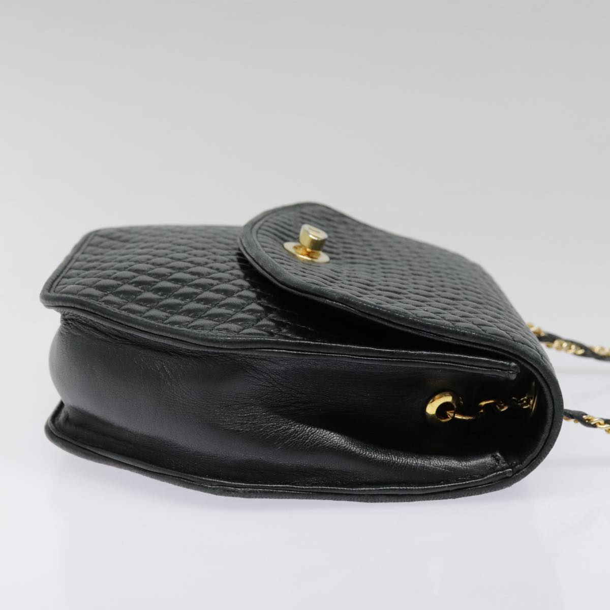 BALLY Chain Shoulder Bag Leather Black Gold Auth am6929