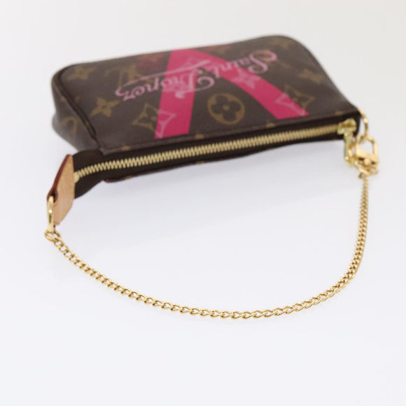 LOUIS VUITTON Monogram V line Mini Pochette Accessoires Pouch Pink Auth am6931SAV