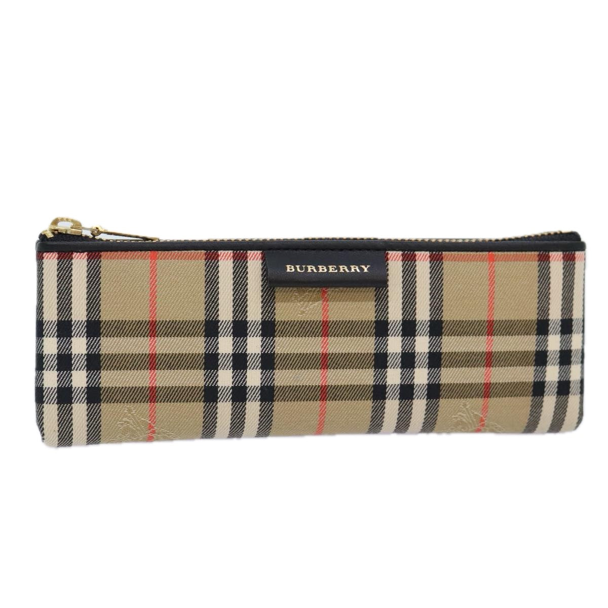 BURBERRY Nova Check Pen Case Canvas Beige Gold Auth am6936