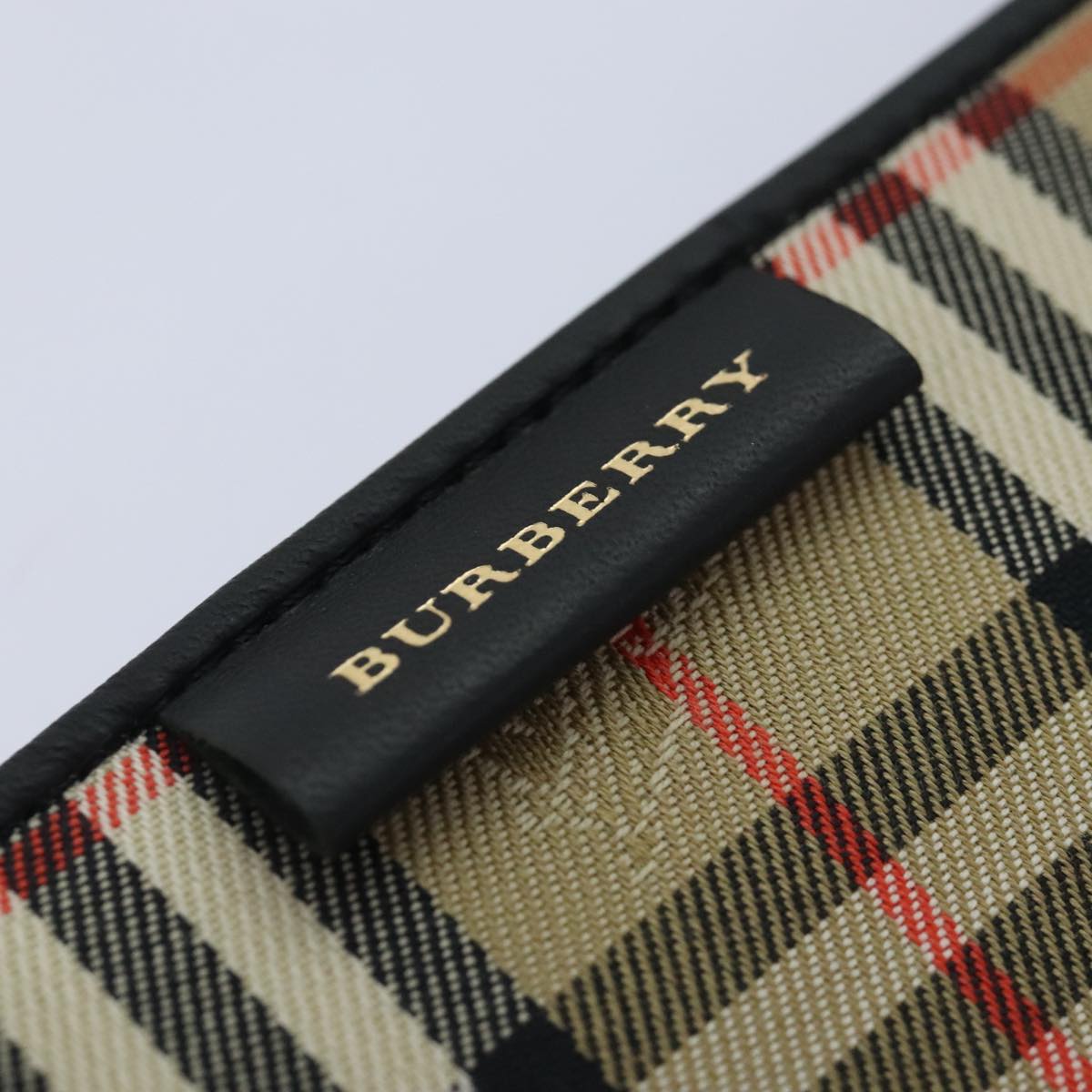 BURBERRY Nova Check Pen Case Canvas Beige Gold Auth am6936