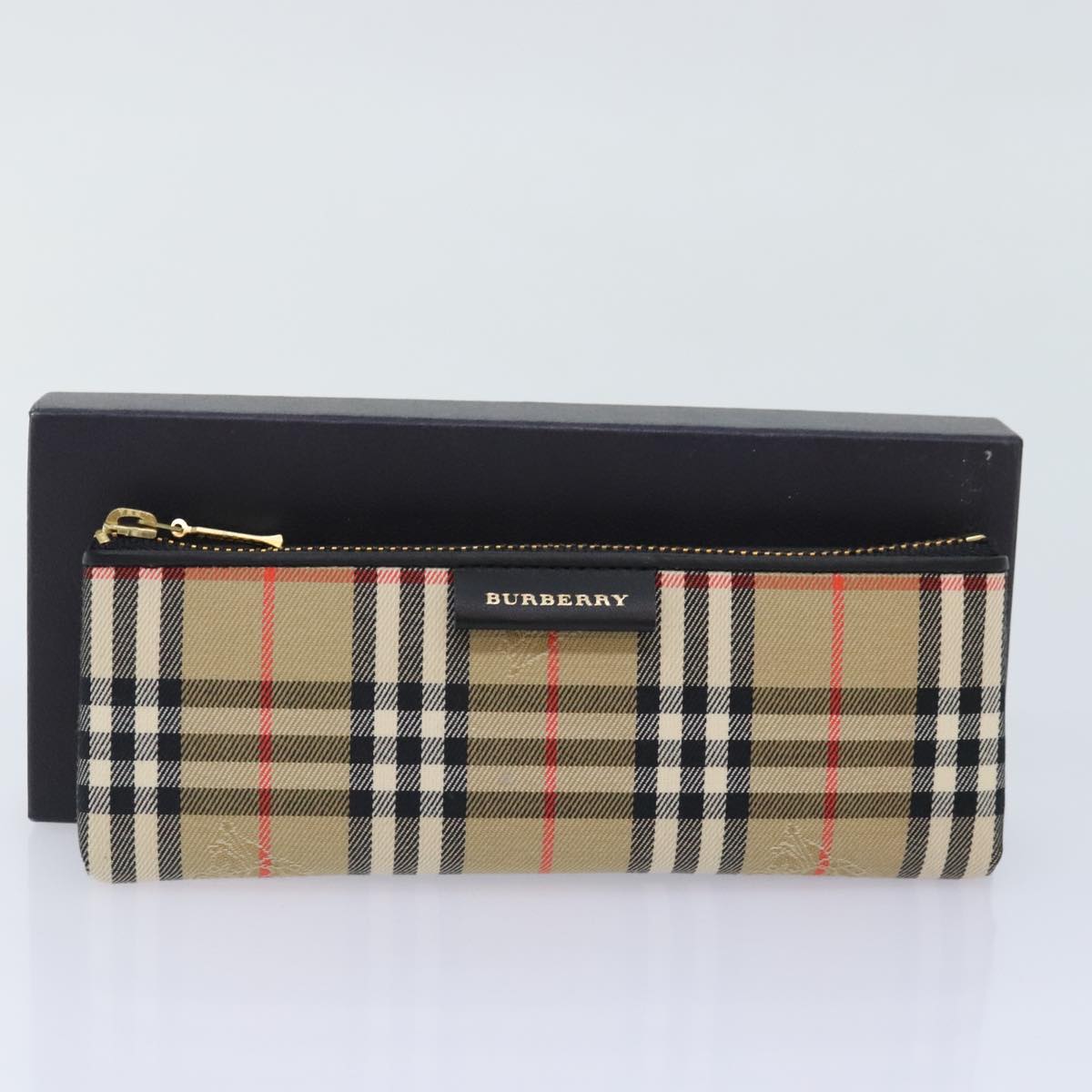 BURBERRY Nova Check Pen Case Canvas Beige Gold Auth am6936